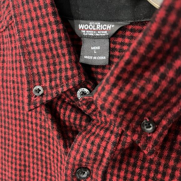 VTG Woolrich Mens Shirt Red Black Micro Plaid Wool Large Shirt Button Flannel - Picture 3 of 10